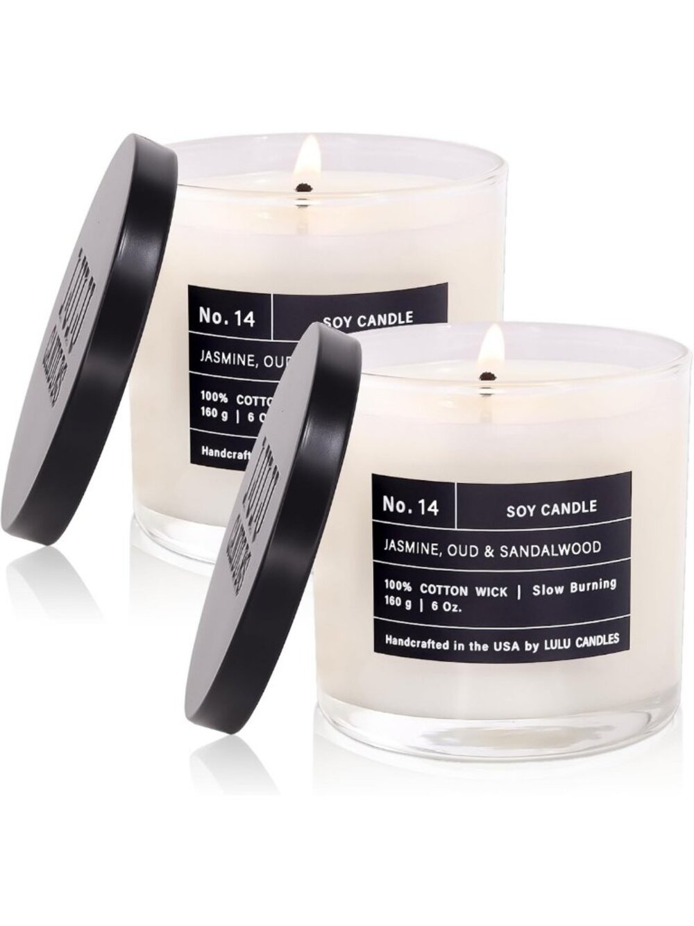 Luxury Scented Soy Candles | Jasmine Oud Sandalwood | Hand Poured 6 Oz 2 Pack